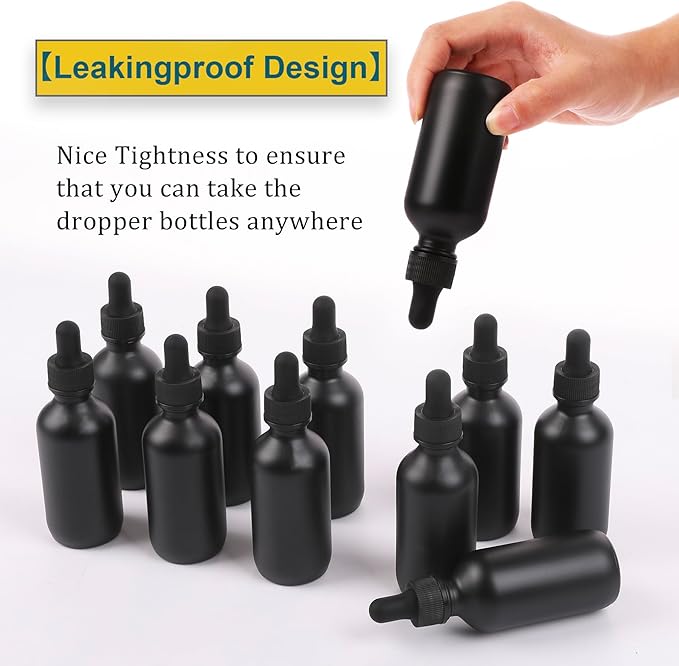 NOOEEISS 2oz Glass Dropper Bottle,Preety Texture Tincture Bottles with Precise Scales Eye Droppe,for All Kinds Of Mixed Liquids,Leak-Proof Design for Easy Travel (Black Frosted-24Pack)