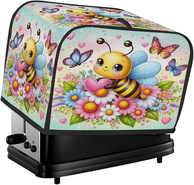 Cute Bee Spring 2 Slice Toaster Cover Dust And Fingerprint Bread Maker Cover Bakeware Protector Washable Appliance Covers Kitchen Accessories For Home Kitchen Women Gift