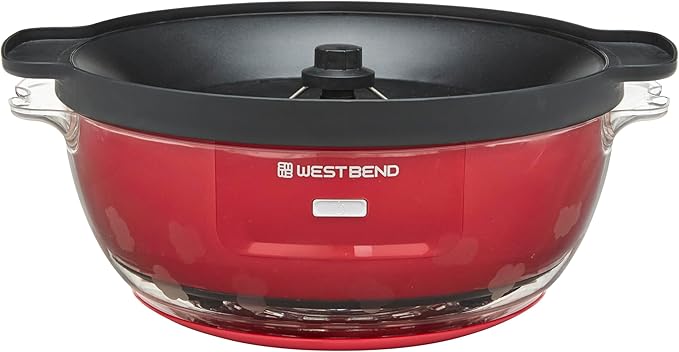West Bend Stir Crazy Hot Oil Popcorn Popper, Popcorn Maker Machine with Large Serving Bowl Lid and Stirring Rod, 6-Qt., Red