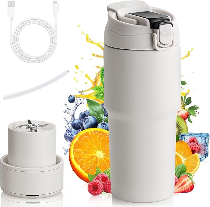 Kawu Portable Blender, 23oz Personal Smoothies Blender with Stainless Steel Inner, Cordless Electric Shake Maker, USB Rechargeable, BPA Free, Travel Bottle for Smoothies, Juice
