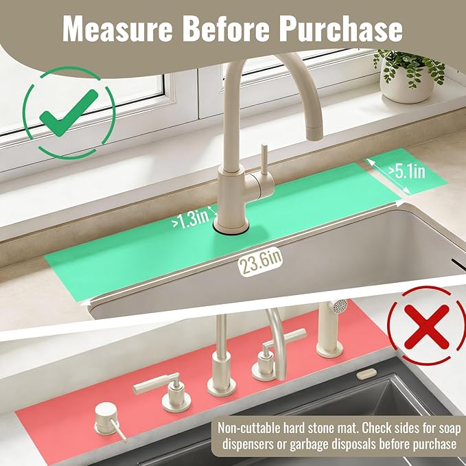 Hopegiver Stone Faucet Mat for Kitchen Sink - Fast Drying Diatomite Sink Protector Prevent Moisture, Super Water Absorbing Stone Tray for Kitchen & Bathroom Counter (Gray, 23.6"x5.1")
