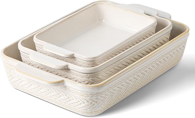 Casserole Dishes for Oven, Ceramic Baking Dishes Set of 3, Rectangular Lasagna Pans Casserole Dish Set for Baking, Cooking, Kitchen, Cake Dinner, Banquet (15.4''/12.3''/9.8'')