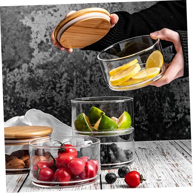 4pcs Multi-functional Glass Storage Jars with Bamboo Lids Stackable Canisters for Food Storage Salad Bowls and Meal Prep Heat Resistant and Versatile