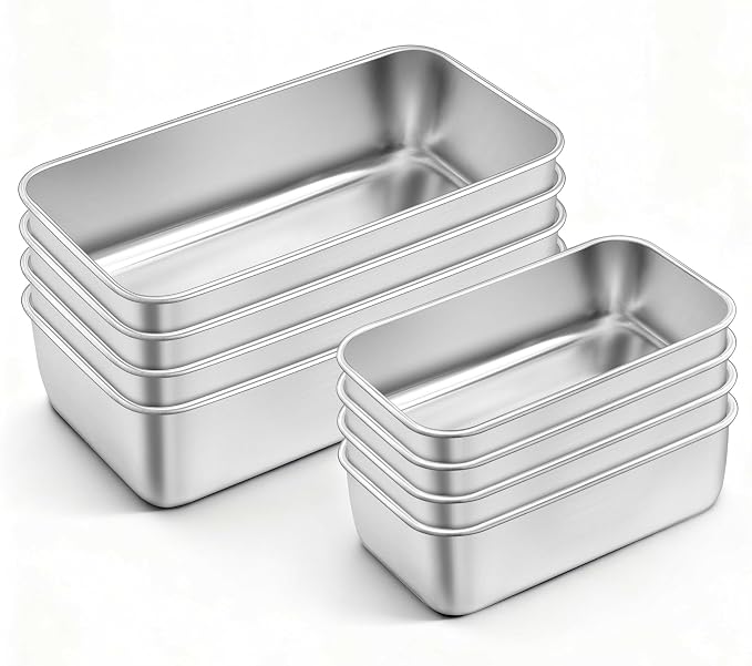 LIANYU 8 Pack Loaf Pan Set, 9x5 Inch Bread Pans and 6.3x3.5 Inch Mini Loaf Pan for Baking Bread, Stainless Steel Medium Small Bread Loaf Pans for Meatloaf Cake, Healthy & Non Toxic, 4 Medium+4 Small