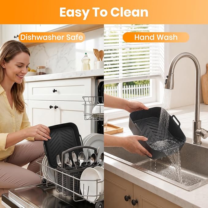 Silicone Air Fryer Liners, Reusable Rectangular Airfryer Basket Liners Compatible with Ninja Foodi DZ201/DZ401/DZ302/DZ550 & Most 8-10QT Dual Basket Air Fryers, 21PCS Air Fryer Accessories