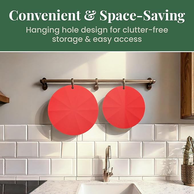 Larder & Vine Silicone Trivets for Hot Pots and Pans | Set of 4 Round Hot Pads for Kitchen | 7” & 9” Trivets for Hot Dishes | Heat-Resistant Silicone Mats for Kitchen Counter | Cabernet/French Gray
