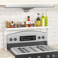 Stove Top Shelf for Curved Stove, Expand 27 to 33 Inch Spice Rack, 4 Level Adjustable Height Spice Shelf, Over the Stove Shelf for Back of Stove Spice Rack Organizer for Countertop, White