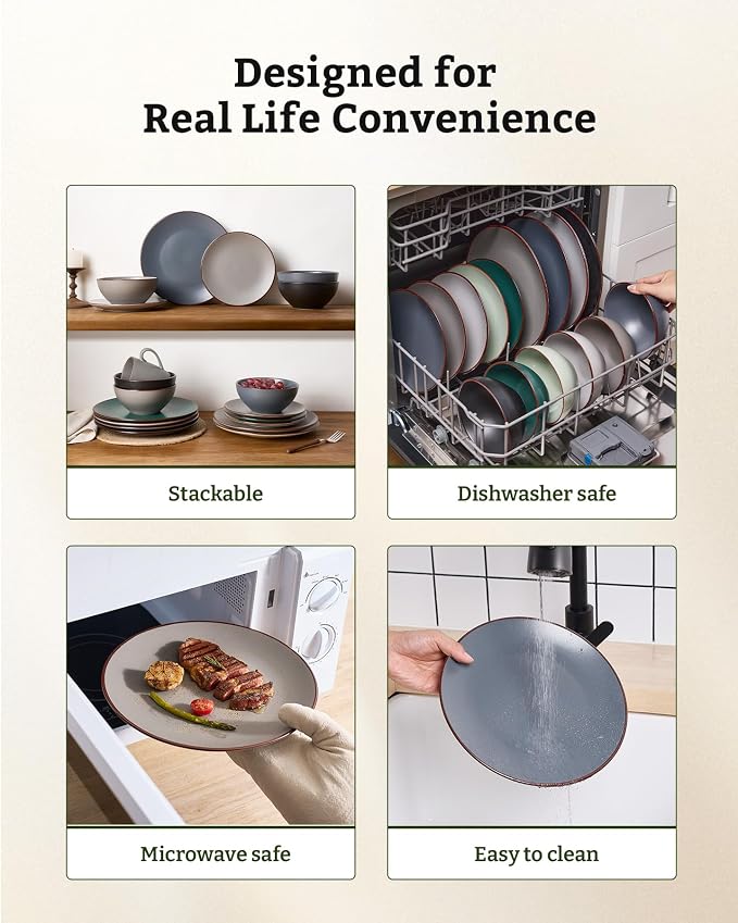 Famiware Venus Plates and Bowls Sets with Trim, 24 Pieces Speckled Stoneware Dinnerware Set for 8, Matte Multicolor - Microwave & Dishwasher Safe, Modern Minimalist Dish Set, Everyday & Formal Use