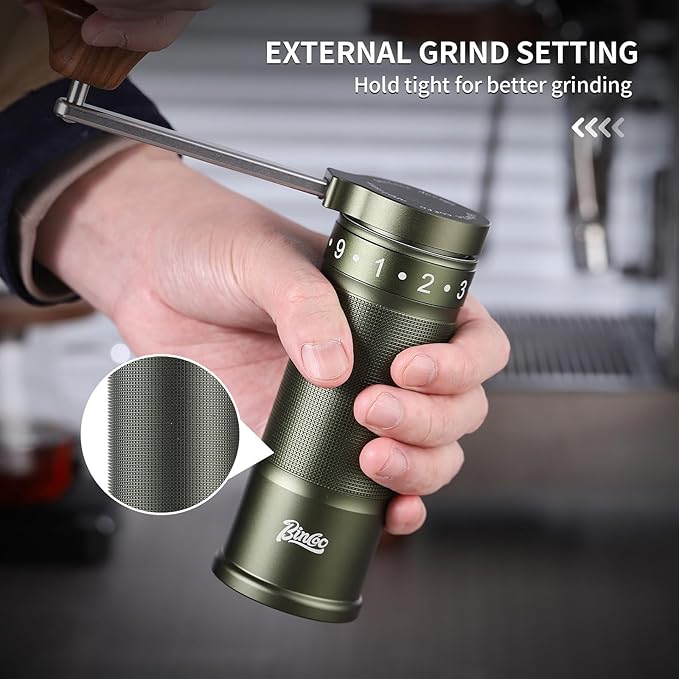 Bincoo Manual Coffee Grinder Manual Foldable Handle– Espresso Hand Coffee Grinder Burr,Compact and Portable for Home/Travel/Camping(Green)