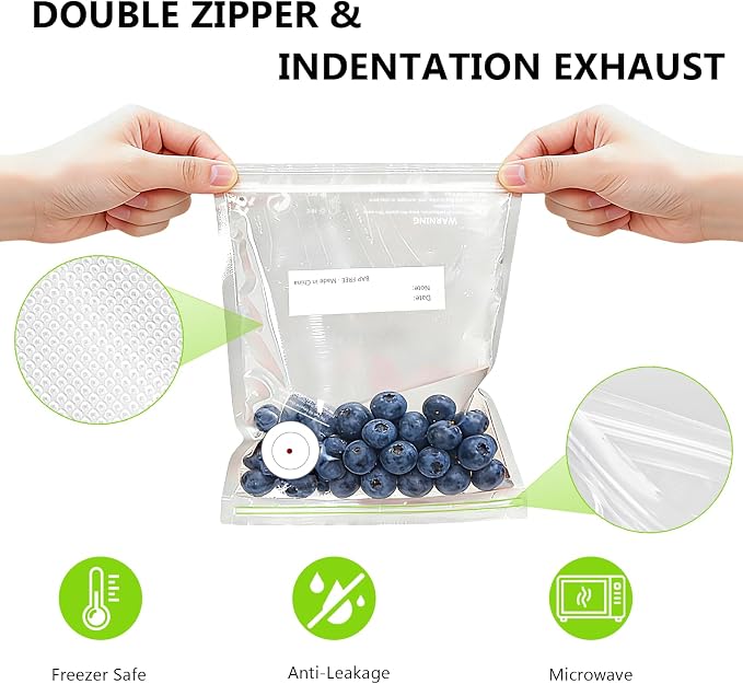 Reusable Vacuum Sealer Bags for Food – 30 Pack 8.3 * 8.7 Inches, Leak-Proof & BPA-Free, Includes 6 Free Bag Clips, Ideal for Food Storage,Sous Vide,Freezer & Handheld Vacuum Sealer Compatible