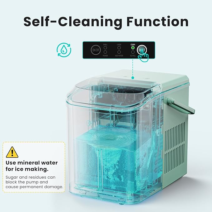 OLIXIS Countertop Ice Maker Machine with Handle, Auto-Cleaning Portable Ice Maker with Basket & Scoop, 26lbs in 24Hrs & 9 Cubes in 6 Mins, 2 Cube Sizes, for Home Party Camping RV, Green