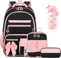 DIGOBAY Girls Backpack - Includes 14oz Insulated Water Bottle, Girls School Backpack Set with Lunch Bag & Pencil Case Teens for School (Black-Pink)