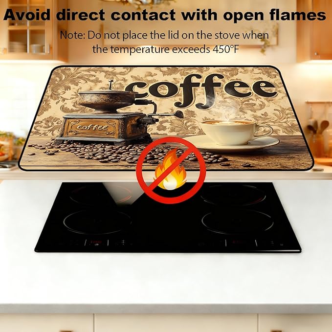 Stove Top Cover for Electric Stove, Vintage Farmhouse Style Glass Cooktop Protector, Multi-functional Kitchen Counter & Washer Top Cover