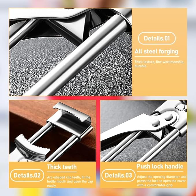 2026 Upgrade Adjustable Stainless Steel Jar Opener, Multifunctional Stainless Steel Can Opener Bottle Jar Lid Gripper Household Kitchen Tool for Weak Hands Seniors and Kids (3)