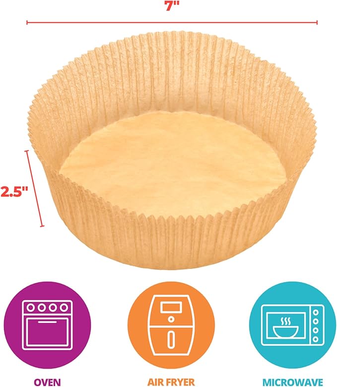 DecoPac 7" Cake Pan Liners, 100 Pack, Non-Stick Siliconized Greaseproof Paper, Round Baking Liner for Cakes and Pies, Parchment Paper Round Air Fryer Liner
