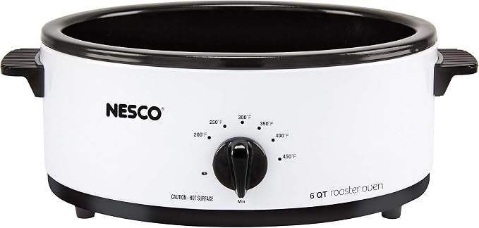 NESCO 4816‑14 Electric Roaster Oven for Everyday Home Cooking, White 6‑Quart Countertop Roaster with Porcelain Coated Steel Cookwell
