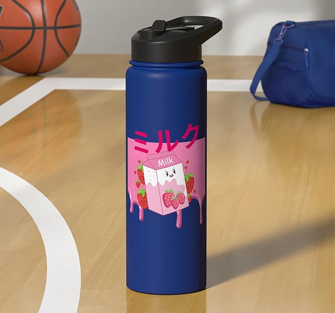 Retro 90s Japanese Kawaii Strawberry Milk Shake Carton Funny Stainless Steel Insulated Water Bottle