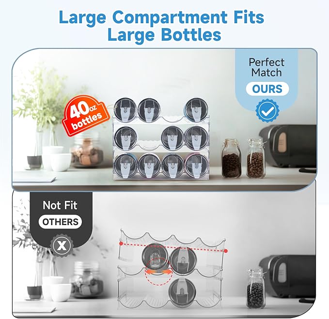 Amaoot Large Compartment Water Bottle Organizer Rack,3 Pack Stackable Tumbler Storage for Kitchen Fridge Cabinet Organization and Storage,Wine/Drink/Water Bottle Storage Organizer