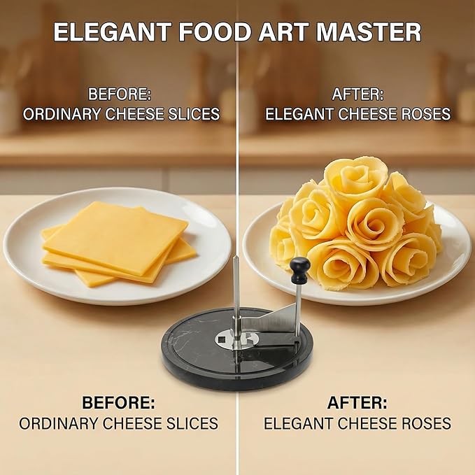 Cheese Curler Wheel for SEMI Hard Cheese, Girolle Cheese Shaver Tool for Charcuterie Boards & Entertaining, Create Cheese Flowers from Tete de Moine & Petit Basque, Marble Base