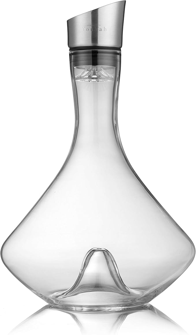 YouYah Wine Decanter Set,Red Wine Carafe with Built-in-Aerator,Wine Aerator,Wine Gifts for Christmas,Stainless Steel Pourer Lid,Filter,100% Hand Blown Lead-free Crystal Glass
