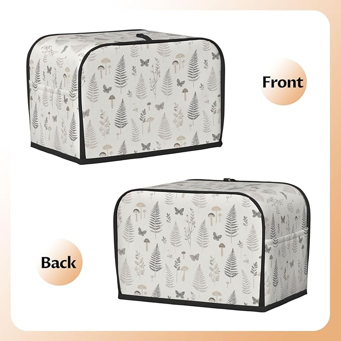 2 Slice Toaster Cover for Kitchen Botanical Leaf Butterfly Mushroom aterproof and Dustproof Toaster Dust Cover with Side Pockets Decorative Universal Cover for Wide Slot Toasters and Small Appliances