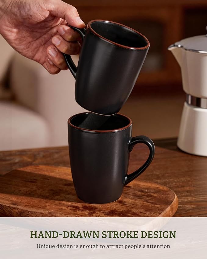 famiware Venus Coffee Mugs for 6, 13 oz Mug Set, Dringking Cup with Handle for Coffee, Tea, Cocoa, Milk, Matte Black