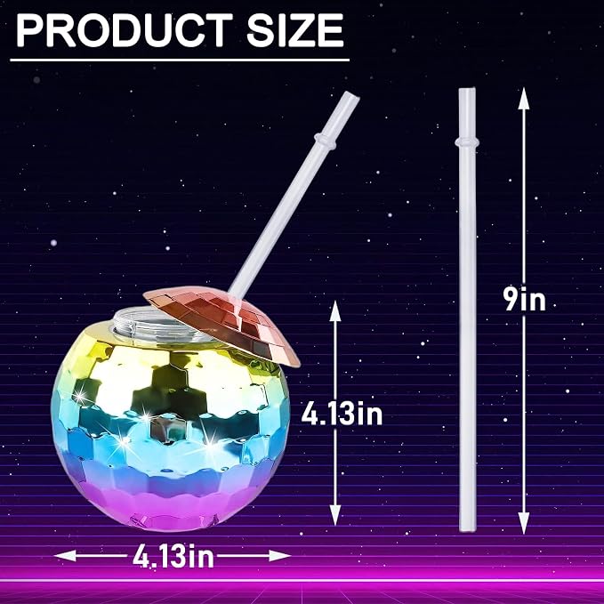 Disco Ball Cups, 20OZ Disco Party Cups with Lid and Reusable Straw Flash Ball Cocktail Cup for Party Nightclub Bar Supplies Wine Drinking Syrup Tea Bottle (25, Rainbow)