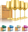 UNISWEET Stainless Steel Wine Glasses Set of 4 Unbreakable Wine Glass 18 oz Unique Metal Wine Goblets for Outdoor, Travel, Camping, Pool, Ideal Gift for Wine Lovers (Gold)