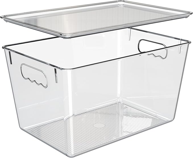 YAN & HIN Clear Stackable Storage Bins with Lids, Drawer organizer Bins with Handles, Closet Organizers and Storage, Fridge, Pantry, Bathroom organizer Storage Containers