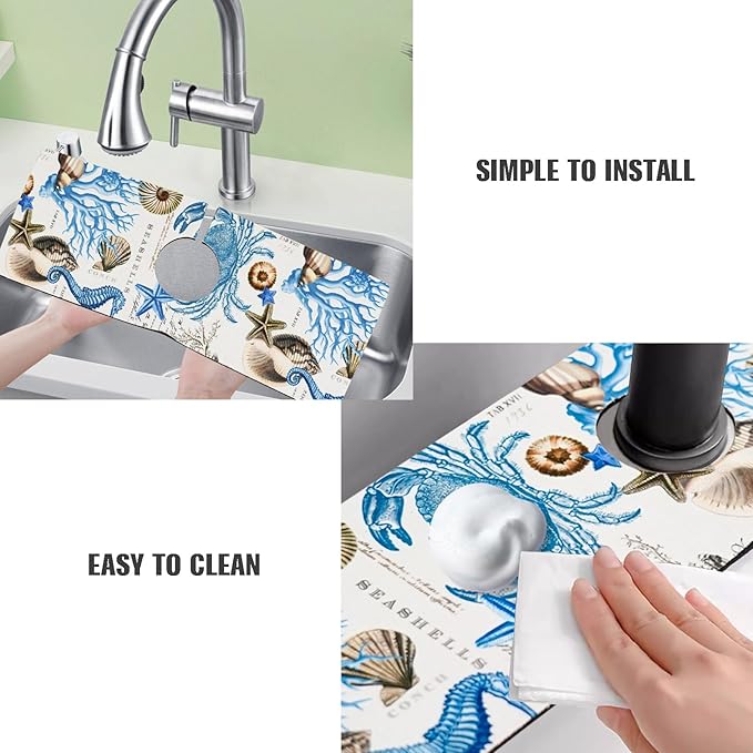 Sink Faucet Absorbing Mat, 2 Pack Drying Mat Around Faucet Sink Splash Guard Behind Faucet Sinkmat For Kitchen Bathroom Island Rv 24 * 5.5 Inch (60 * 14 cm)