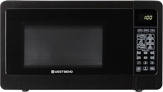 West Bend Microwave Oven 700-Watts Compact with 6 Pre-Set Cooking Settings, Speed Defrost, Electronic Control Panel and Glass Turntable, 0.7 Cu.Ft., Black