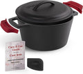 Cuisinel Cast Iron Dutch Oven - 3-Quart Deep Pot + Lid + Pan Scraper + Handle Covers - Large Pre-Seasoned Cooker for Baking Bread, Soup, Frying - Indoor/Outdoor - BBQ Cookware. PFAS and PFOA-free