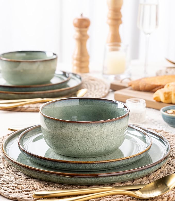 GBHOME Dinnerware Sets for 8, 24 Pieces Stoneware Plates and Bowls Sets, Scratch Resistant Dishes, Dishwasher & Microwave Safe, Reactive Glaze