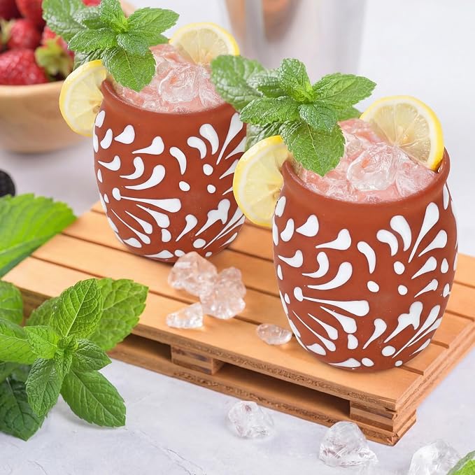 LemonRoad 24 Pack 3oz Cantaritos De Barro Mexicanos Shooters Mini Pottery Clay Cups Jarritos De Barro Mexicano Taco Tuesday Cocktail Cups Mexican Shot Glasses for Tequila Margaritas Mojitos
