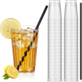 Plastic Highball Glasses with Straws(set of 48), 12 oz Shatterproof Drinking Cups, Collins Whiskey Glass Ribbed Cup, Smoothie Mojito Cocktail Tumbler for Wedding Spring Summer Party