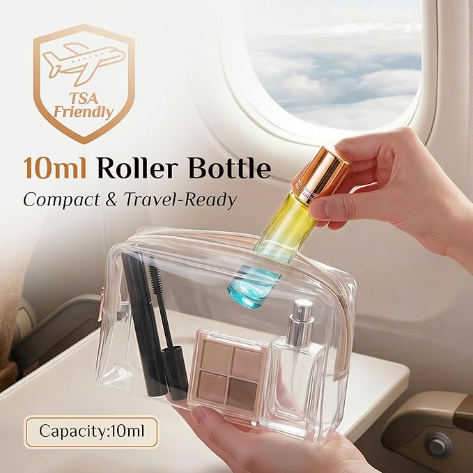 PrettyCare 4 Pack, 10 ml Essential Oil Roller Bottles with Stainless Steel Roller Ball - Refillable Leak-proof Empty Thick Blue& Yellow Glass Roll on Bottles with Golden Caps for Travel, Perfume