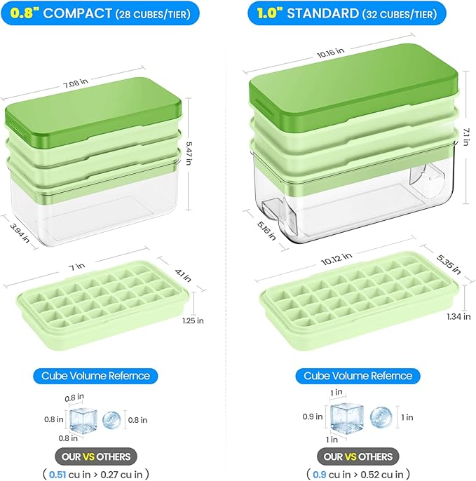 PHINOX Ice Cube Tray with Lid and Bin, 3 Pack Plastic Ice Cube Tray Molds, 84 pcs Ice Trays for freezer, Chilling Drinks, Whiskey & Cocktails, with Ice Container and Ice Scoop, BPA-Free