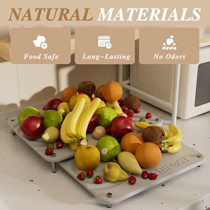 VERIFOST 2pcs Large Stone Dish Drying Mat with Acacia Wood Holder Stand for Cutting Board and Stone Drying Mat for Kitchen Counter Quick Dry Diatomaceous Earth Mat for Kitchen Counter, Moonlight Gray