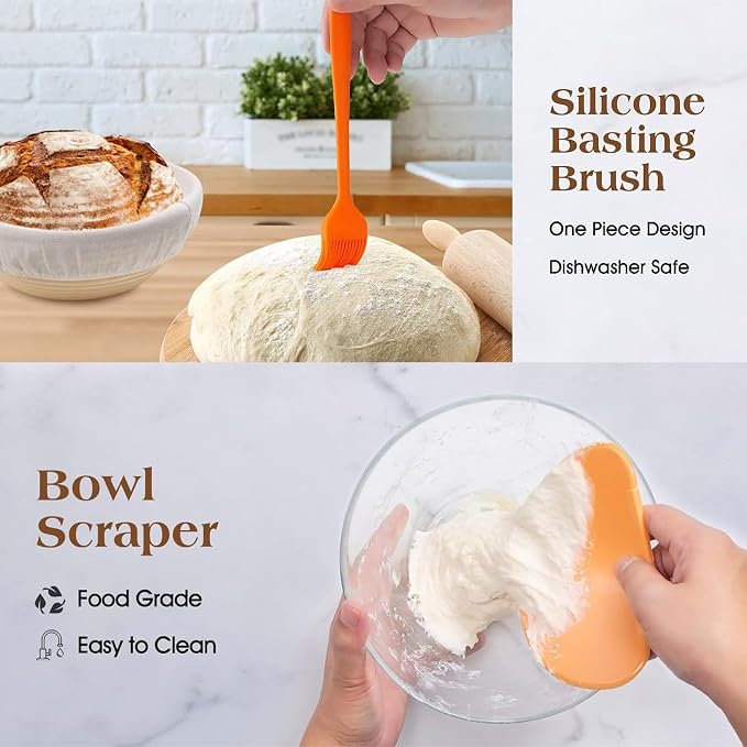 Sourdough Starter Kit for Beginners, Complete Bread Making Kit with Banneton Proofing Baskets, Glass Starter Jar, Scoring Lame & Tools, Easy Homemade Artisan Bread Baking Set