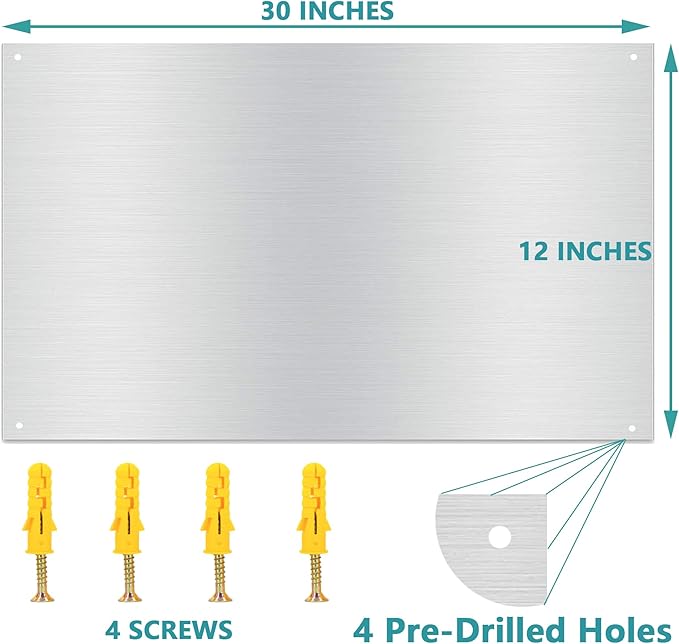 12" By 30" Stove Backsplash Splatter Guard Range Hood Back splash Wall Shield Metal Panel, Easy Clean and Install, Stainless Steel (12" x 30")