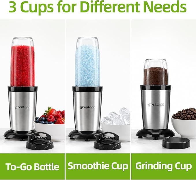 Compact Personal Blender for Smoothies & Shakes, 2-in-1 Bullet Blender and Grinder with 11-Piece Set, 2×24oz To-Go Cups + 10oz Grinding Cup, Ice Crushing, BPA-Free, Dishwasher Safe,Ideal Gift