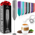 Zulay Kitchen Milk Frother Handheld Battery Operated – Electric Drink Mixer for Coffee, Lattes, Cappuccinos, Matcha & Hot Chocolate – Portable Foam Maker & Coffee Bar Accessory - Gray