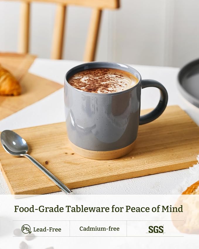 famiware Coffee Mugs for 8, 13 oz Mug Set, Drinking Cup with Handle for Coffee, Tea, Cocoa, Milk, Milkyway Serise, Dark Gray