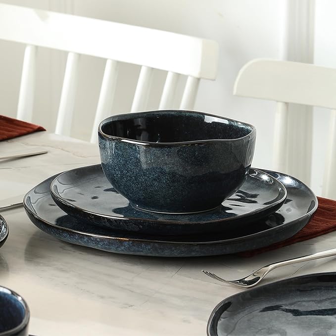 Stone Lain Mirella 4-Piece Bowl Set Stoneware, Dishwasher and Microwave Safe Cereal Bowls, Blue