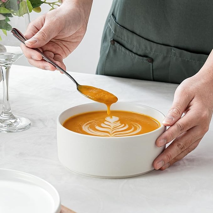 26 OZ Ceramic Cereal Bowls Set, 6 Inch, Set of 4, Modern White | Handcrafted, Dishwasher & Microwave Safe, For Breakfast, Soups, Oatmeal, Ramen, Pho, Udon, Soba