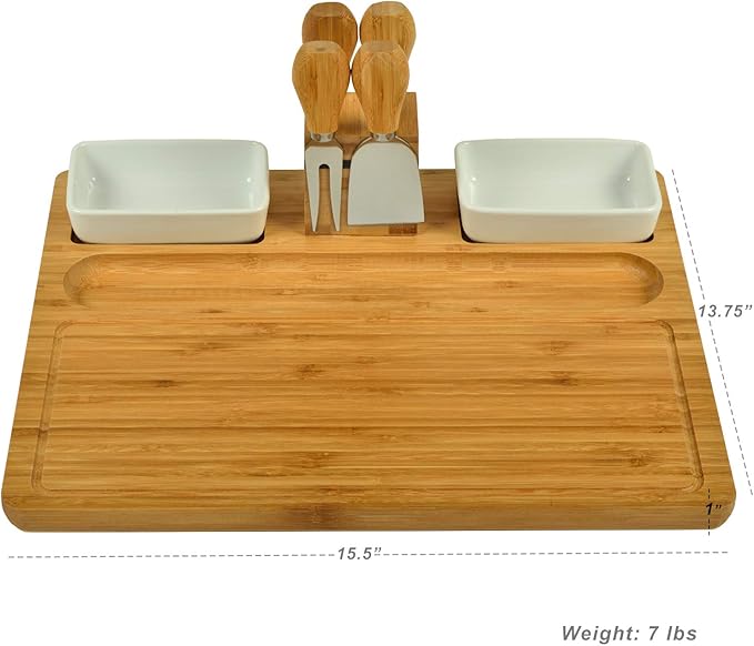 Picnic at Ascot Sherborne Bamboo Cheese Board Set with 4 Tools - Designed & Quality Assured in The USA