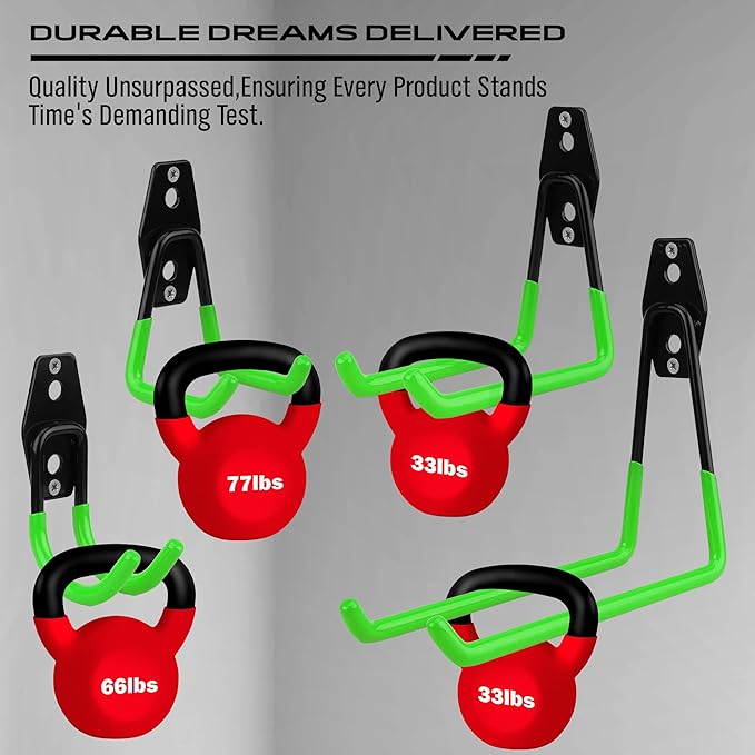15-Piece Garage Wall Hooks with 3 Extension Straps, Green Heavy Duty Tool Storage Rack for Ladder, Bike, Shovel, Garden Tools, Metal Wall Mount Organizer Set