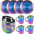 Stainless Steel Dinnerware Set - Plates and Bowls Set With Coffee, Pasta, Kitchen Utensils - KITCHEN AND DINING Essentials- is Dishwasher Safe and Microwave Safe （Rainbow）