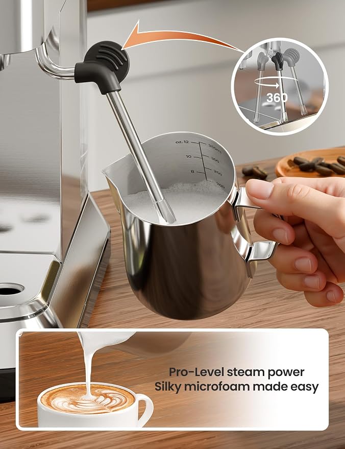 topzee Espresso Machine 20 Bar, Compact Coffee Maker with Milk Frother & Cold Brew Function, 52oz Removable Water Tank, Stainless Steel Cappuccino, Latte Maker, Silver