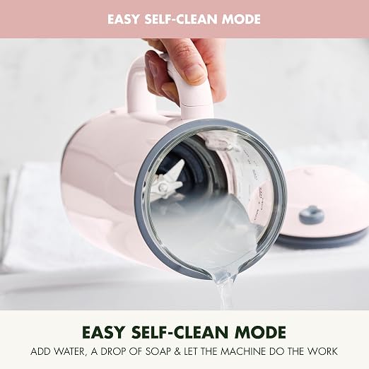 GreenPan 30oz Nut Milk Maker Machine, 15-in-1 for Homemade Almond, Oat, Soy, Coconut, Plant-Based Non-Dairy Beverages, Soups, BPA-Free Glass, Automatic Self-Clean, Delay Start, Pink